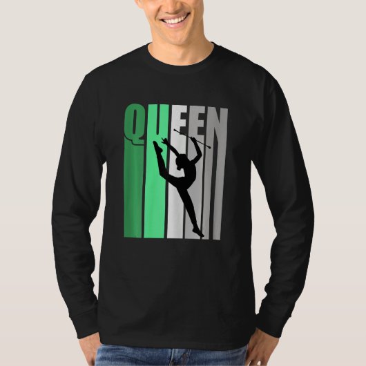Girls Green Retro Rhythmic Gymnastics Queen Daught Tシャツ (正面)