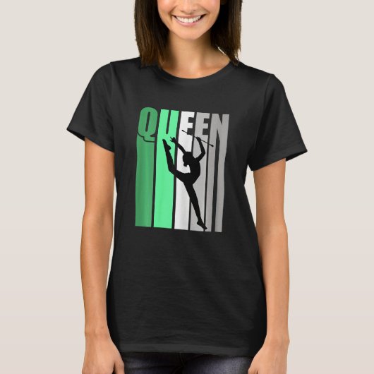 Girls Green Retro Rhythmic Gymnastics Queen Daught Tシャツ (正面)