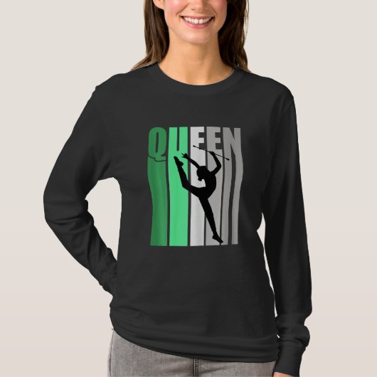 Girls Green Retro Rhythmic Gymnastics Queen Daught Tシャツ (正面)