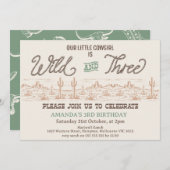 Girls Green Rodeo Wildと3歳の誕生日 招待状 (正面/裏面)