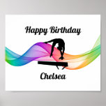 Girls Gymnastics Birthday Poster ポスター<br><div class="desc">Gymnastics Balance Beam Swirl Birthday Poster</div>