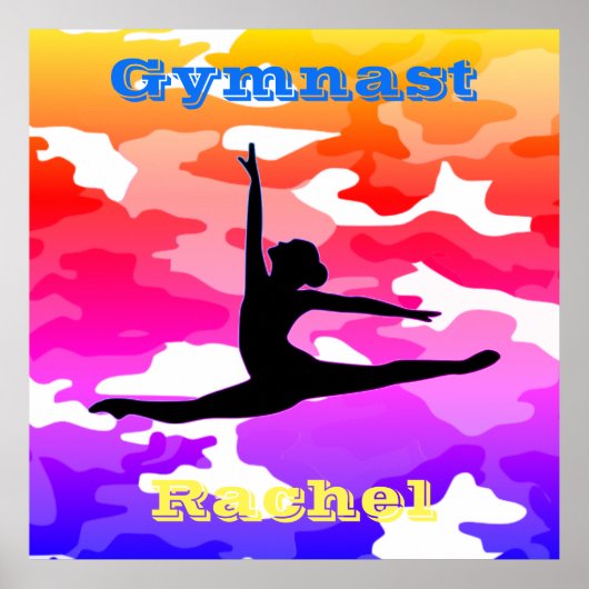 Girls Gymnastics "Gymnast" Rainbow Camo Poster ポスター (正面)