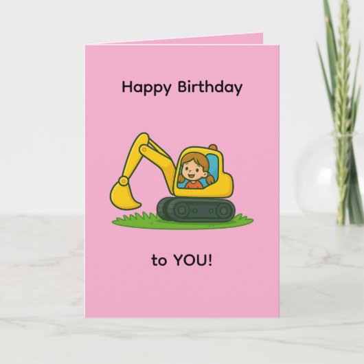Girl''s Happy Birthday card with digger design カード (正面)