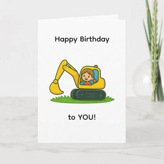 Girl''s Happy Birthday card with digger design カード (正面)