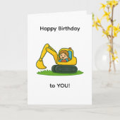Girl''s Happy Birthday card with digger design カード (黄色い花)