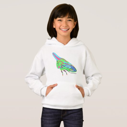 Girl's Hoodie (white) - Oak Treehopper (正面フル)