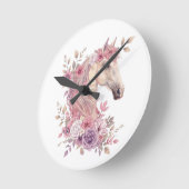 Girls Horse Pastel Floral Wall Clock ラウンド壁時計 (傾斜)