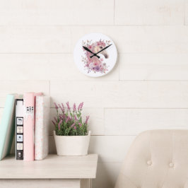 Girls Horse Pastel Floral Wall Clock ラウンド壁時計