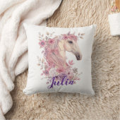 Girls Horse Pony Pastel Floral Throw Pillow クッション (ブランケット)