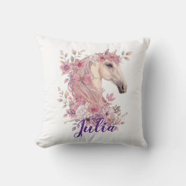 Girls Horse Pony Pastel Floral Throw Pillow クッション