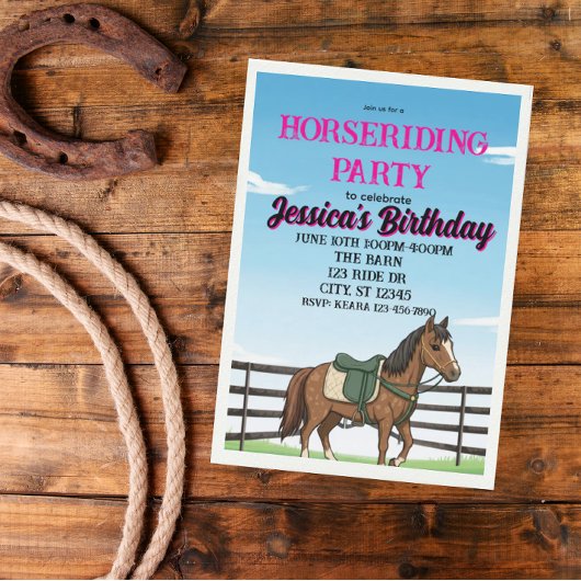 Girl's Horse Riding Birthday Party 招待状