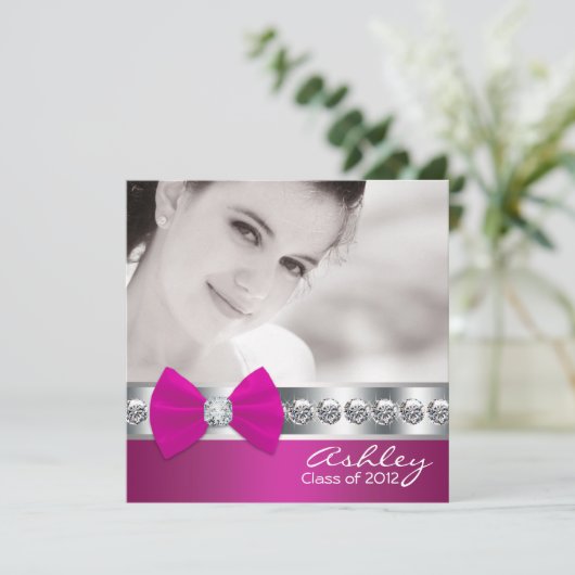 Girls Hot Pink Photo Grudationのお知らせ 招待状 (スタンド正面)