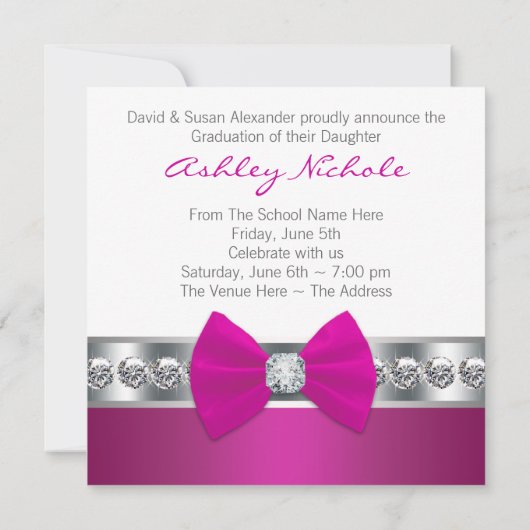 Girls Hot Pink Photo Grudationのお知らせ 招待状 (裏面)