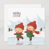 Girls ice skating at Christmas シーズンカード (正面/裏面)