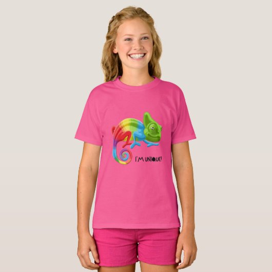 Girls' I'm Unique Chameleon T-Shirt - Vibrant Rain Tシャツ (正面フル)