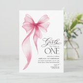 Girls just wanna be ONE 1st Birthday Pink Bow  招待状 (スタンド正面)