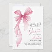 Girls just wanna be ONE! 1st Birthday Pink Bow 招待状 (正面)