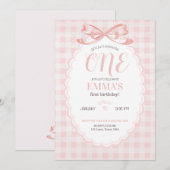 Girls Just Wanna Be One 1st Birthday Pink Gingham 招待状 (正面/裏面)