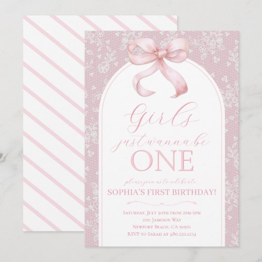 Girls Just Wanna Be ONE Birthday Invitation 招待状 (正面/裏面)