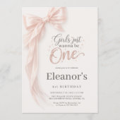 Girls Just Wanna be One Photo Bow 1st Birthday 招待状 (正面)