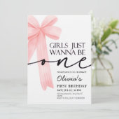 Girls Just Wanna Be One Pink Bow 1st Birthday 招待状 (スタンド正面)