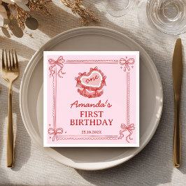 Girls Just Wanna Be One Red Pink Bow Cake Birthday スタンダードカクテルナプキン