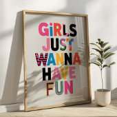 "Girls Just Wanna Have Fun" Collage Feminist Quote ポスター