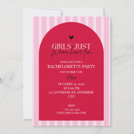 Girls Just Wanna Have Fun Pink Bachelorette Party 招待状