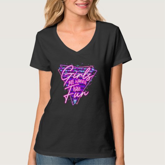 Girls Just Wanna Have Fun Women Disco Outfit 80s C Tシャツ (正面)