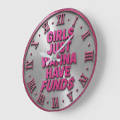 Girls Just Wanna Have Funds ラージ壁時計 (傾斜)