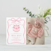 Girls Just Wanna One Bow 1st Birthday Photo 招待状 (スタンド正面)