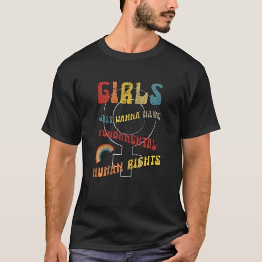 Girls Just Want To Have Fundamental Rights Retro F Tシャツ (正面)