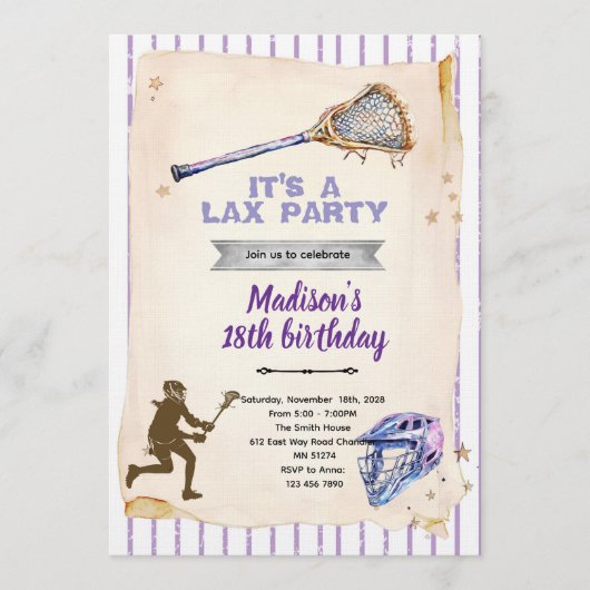 Girls Lacrosse party Invitation 招待状 (正面)