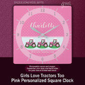 Girls Love Tractors Pink Personalized Farm Design ラウンド壁時計