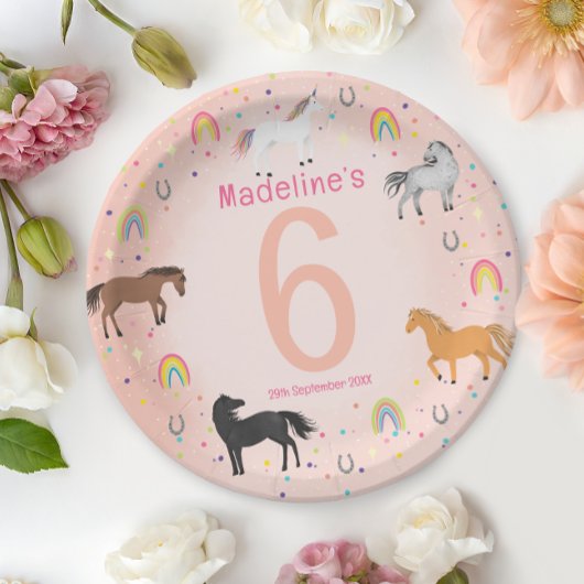 Girls Magical Cute Pastel Pink Unicorn Birthday ペーパープレート