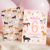 Girls Magical Cute Pastel Pink Unicorn Birthday 招待状