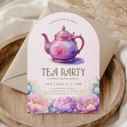 Girl's Magical Elegant Tea Party Birthday Party 招待状