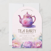 Girl's Magical Elegant Tea Party Birthday Party 招待状 (正面)