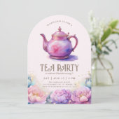 Girl's Magical Elegant Tea Party Birthday Party 招待状 (スタンド正面)