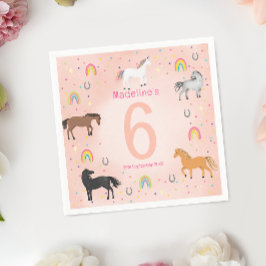 Girls Magical Girly Pink Unicorn Kids Birthday スタンダードカクテルナプキン