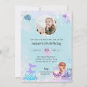 Girls Mermaid Photo Under the Sea 5誕生日 招待状 (正面)