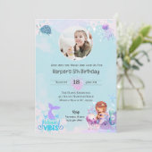 Girls Mermaid Photo Under the Sea 5誕生日 招待状 (スタンド正面)