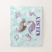 Girls Mermaid & Sea Animals パーソナライズされた Name ジグソーパズル (縦)