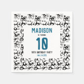 Girls Modern Black Gymnastics Kids 10th Birthday スタンダードカクテルナプキン (正面)