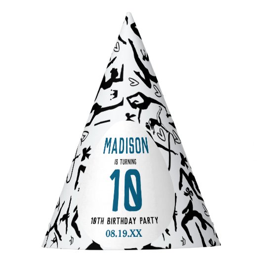 Girls Modern Black Gymnastics Kids 10th Birthday パーティーハット (正面)