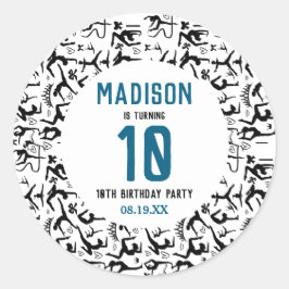 Girls Modern Black Gymnastics Kids 10th Birthday ラウンドシール