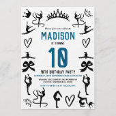 Girls Modern Black Gymnastics Kids 10th Birthday 招待状 (正面)