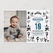 Girls Modern Black Gymnastics Kids 10th Birthday 招待状 (正面)