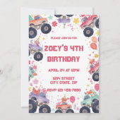 Girls Monster Truck Birthday Invitation Pink 招待状 (正面)