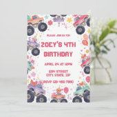 Girls Monster Truck Birthday Invitation Pink 招待状 (スタンド正面)